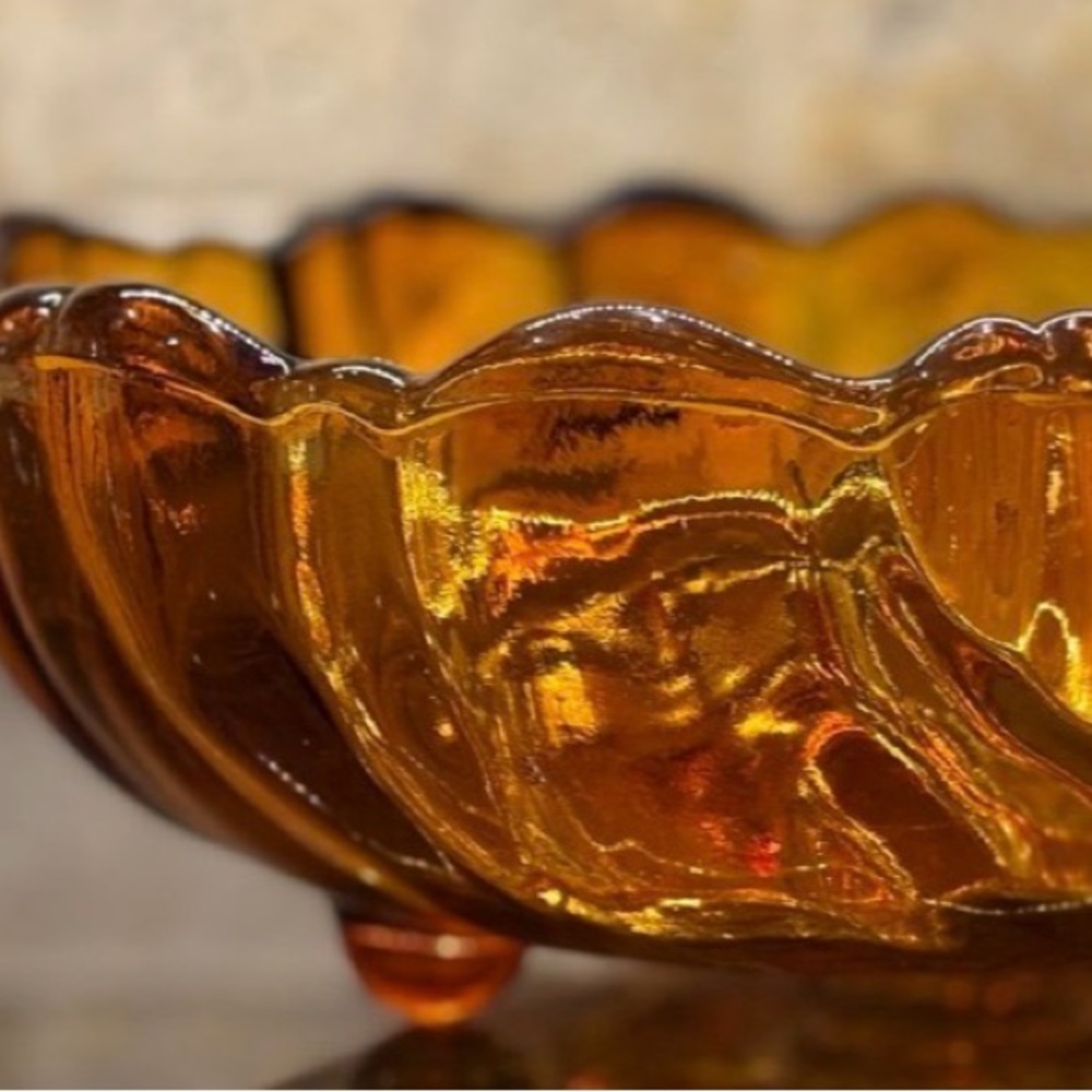Indiana Glass amber sunflower footed bowl.